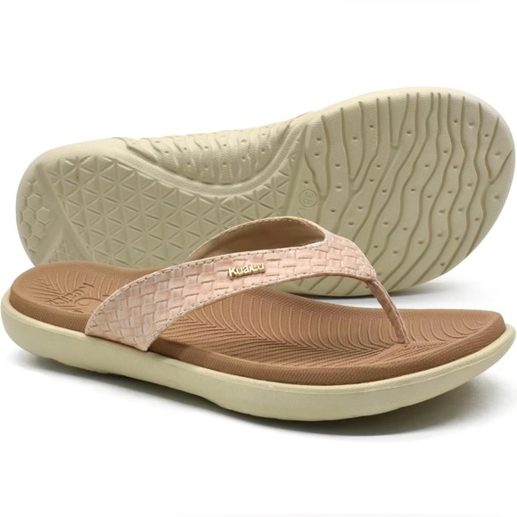 NWT Women Comfortable SlipOn Thong Flip Flops w/Cushion & Arch Support Beige 7.5 - Picture 3 of 5